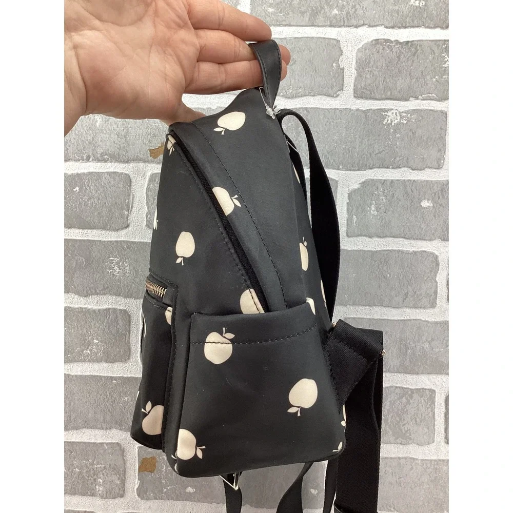 Kate Spade New York Mini Backpack Black Nylon Apple Print Gold Tone Hardware